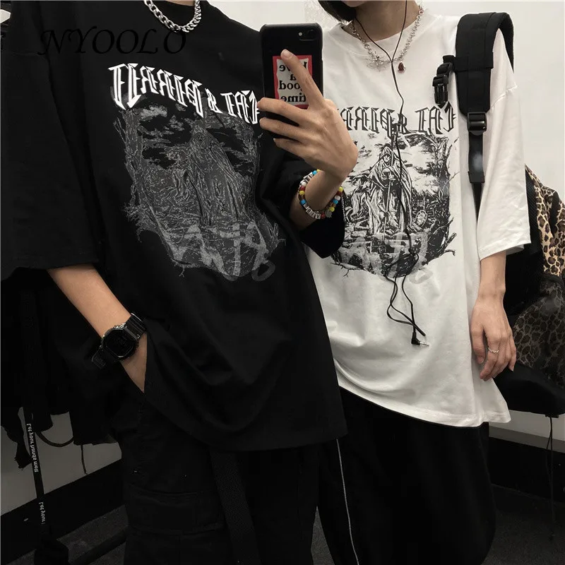 Футболка NYOOLO в стиле Харадзюку с принтом темных волшебников и надписей уличная