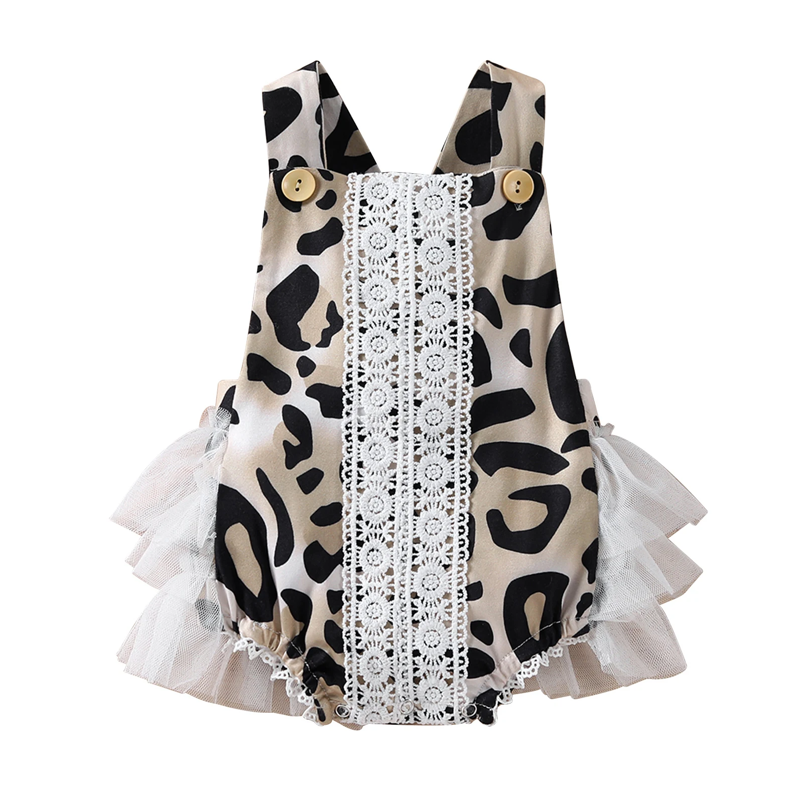 

Pudcoco Lovely Baby Girl Bodysuits Summer Square Neck Wide Shoulder Strap Leopard Yarn Skirt Bodysuits Baby Clothing 0-24Months
