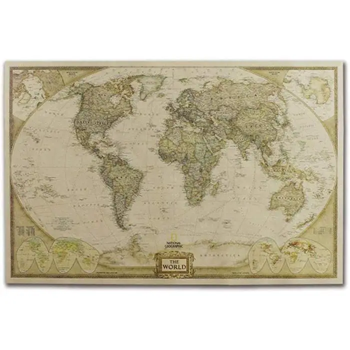Древняя карта мира Античный стиль Карта крафт бумага плакат как картина