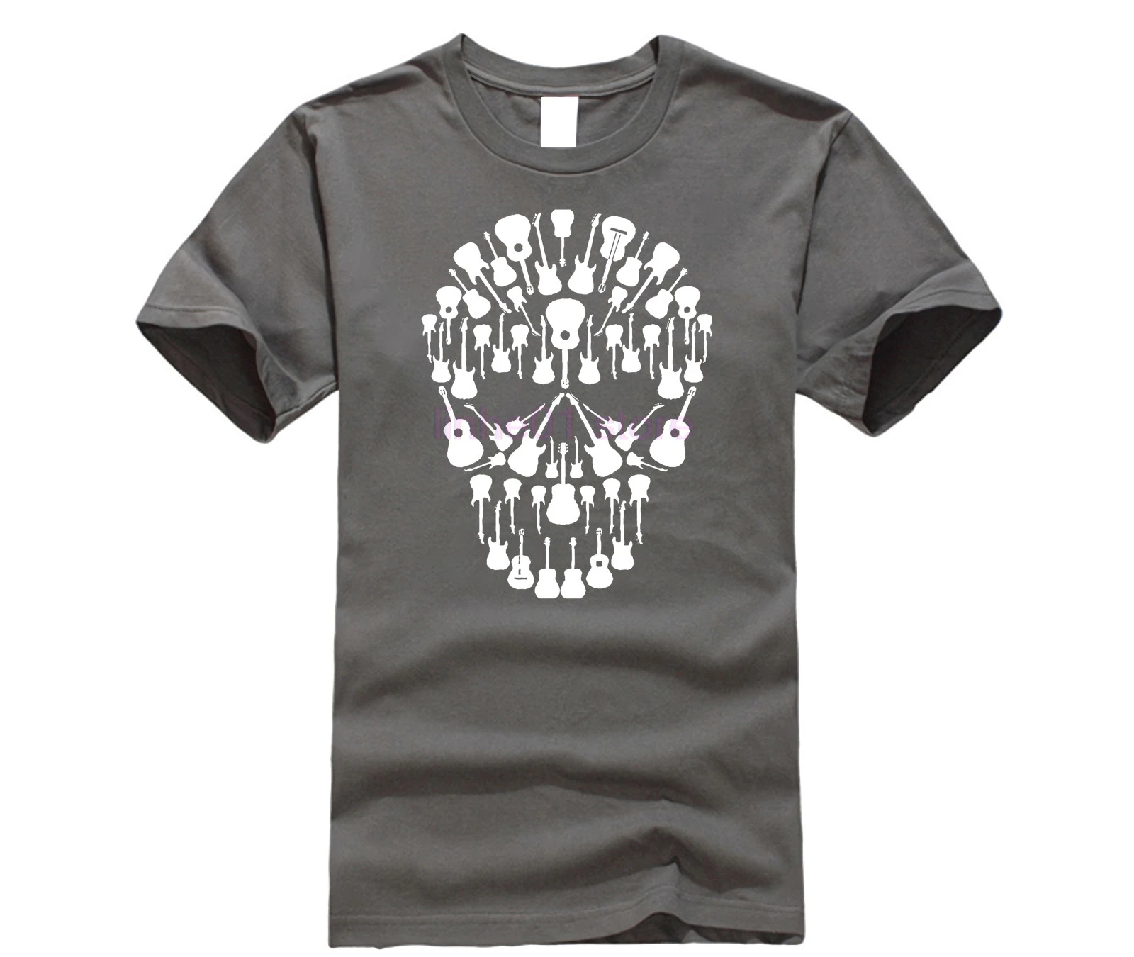 Черно-белая музыкальная футболка с черепом для гитары мужская летняя круглым