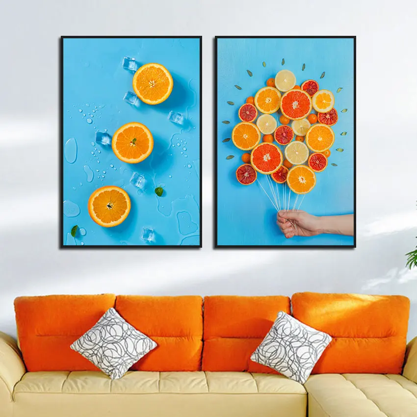 

Summer Home Kitchen Painting On Canvas Orange Lemon Fruit Poster Small Fresh Pictures Cold Drink Shop Restaurant Wall Art Decor