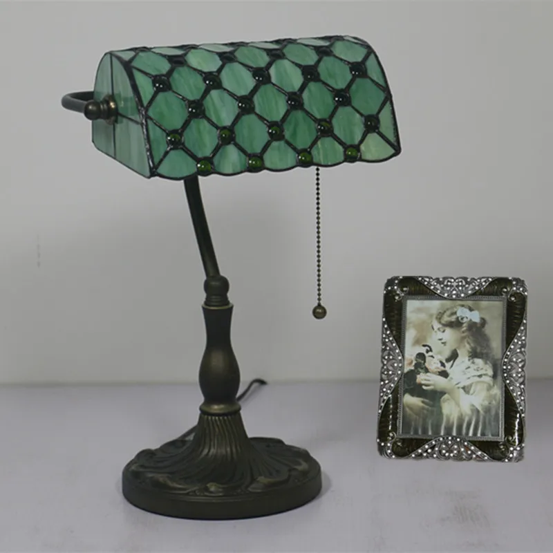 Tiffany Green Glass Table Lamp with Zipper Switch American Vintage Bar Cafe Bank Study Desk Light Fixture | Освещение