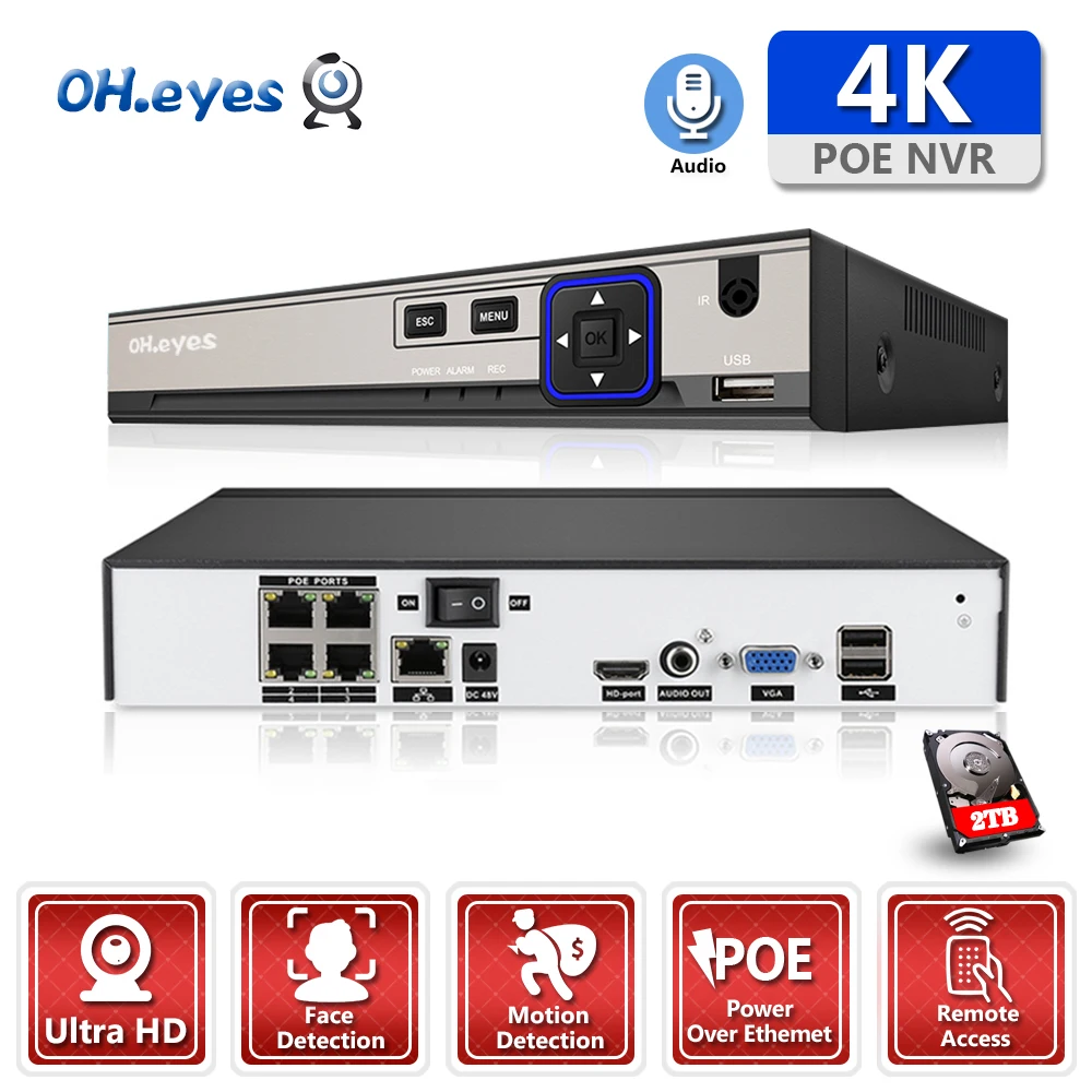 

OH.eyes Nvr 4Ch Poe CCTV Network Video Recorder Support Ip Camera Video Surveillance Recorder 4K Security Cameras Nvr