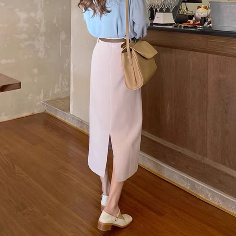 Женские 2021 юбки женские однотонные средней длины с высокой талией элегантные