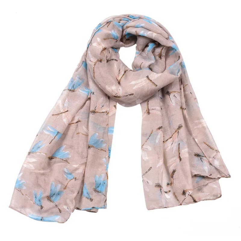 Женский Длинный шарф из вуали Amazon's модный пляжный с принтом стрекозы для лета