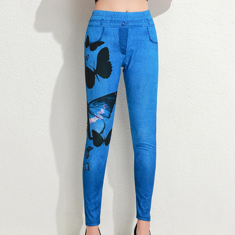 Леггинсы женские с завышенной талией длинные брюки-карандаш 3D-принтом бабочек