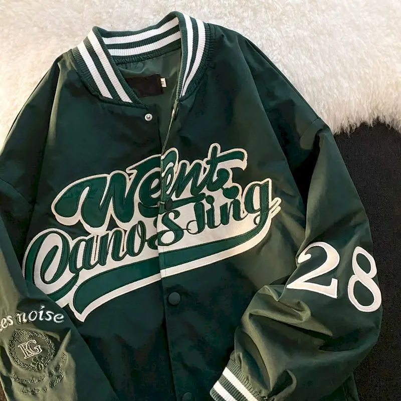 

American Baseball Uniform Jackets Letter Embroidery Bomber Jacket Men Women 2021 Spring Autumn Streetwear Loose Couple Clothes