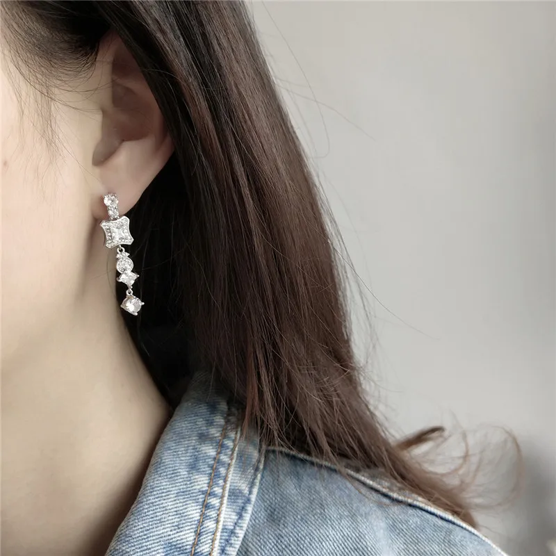 

RUIYI Real 925 Sterling Silver Women Luxury Brilliant Temperament Zircon Drop Earrings Fashion Wedding Jewelry Dangle Earrings