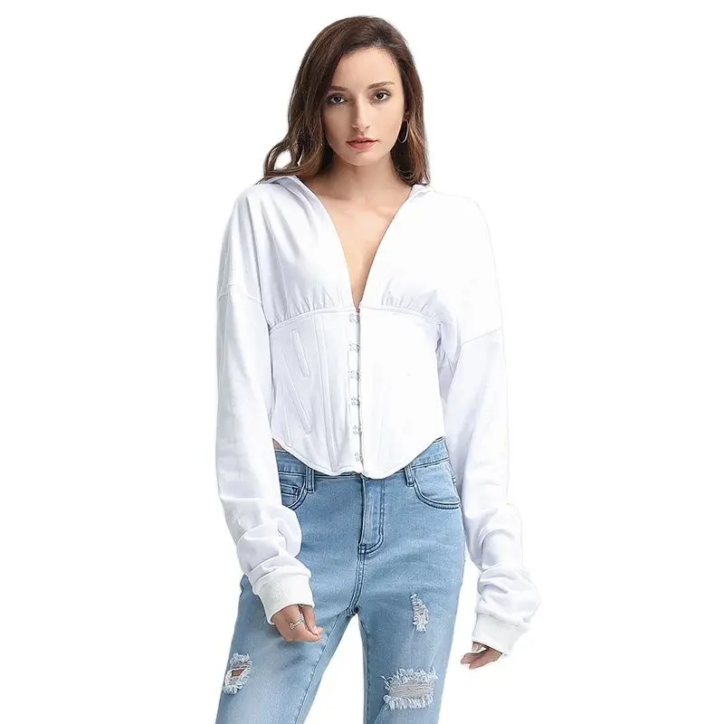 

Однотонные толстовки в стиле Харадзюку, женские брендовые укороченные топы с длинным рукавом, Женская Толстовка Y2k, женская одежда 2021