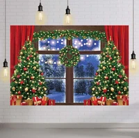 merry christmas backdrop xmas window pine tree background winter carol holiday festival dinner cookie exchange party banner