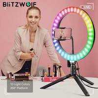 blitzwolf bw sl5 rgb led ring light with tripod for phone dimmable selfie ring light with phone holder for youtube video living