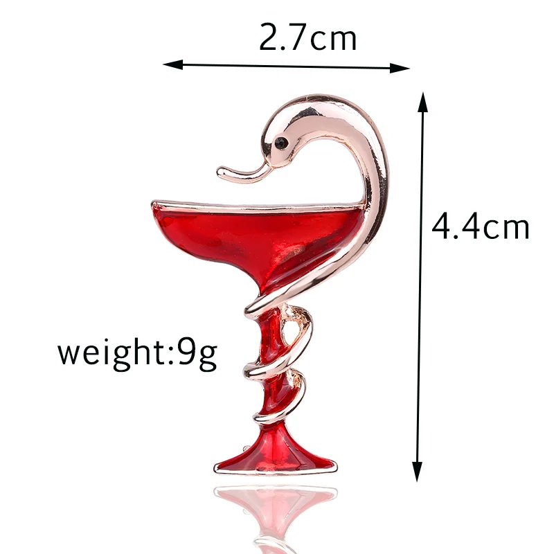 red enamel Новая эмалированная брошь в виде змеиной чашки для доктора медсестры, булавка для мужчин и женщин, джинсовая куртка, значок на воротник, булавка, кнопка, мешочек для брошек, аксессуары - Окраска металла: red enamel