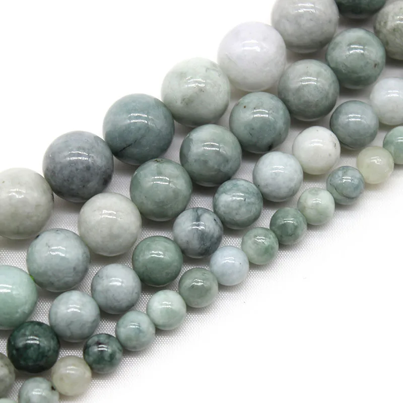 

A 100% Natural Green Myanmar Jades Stone Round Loose Beads 6/8/10/12MM Color Untreated For Jewelry Making DIY Bracelet 15''