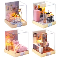 mini diy doll house lifestyle kitchen simple style cabin creative wooden hand assembled building model girl birthday gift qt27