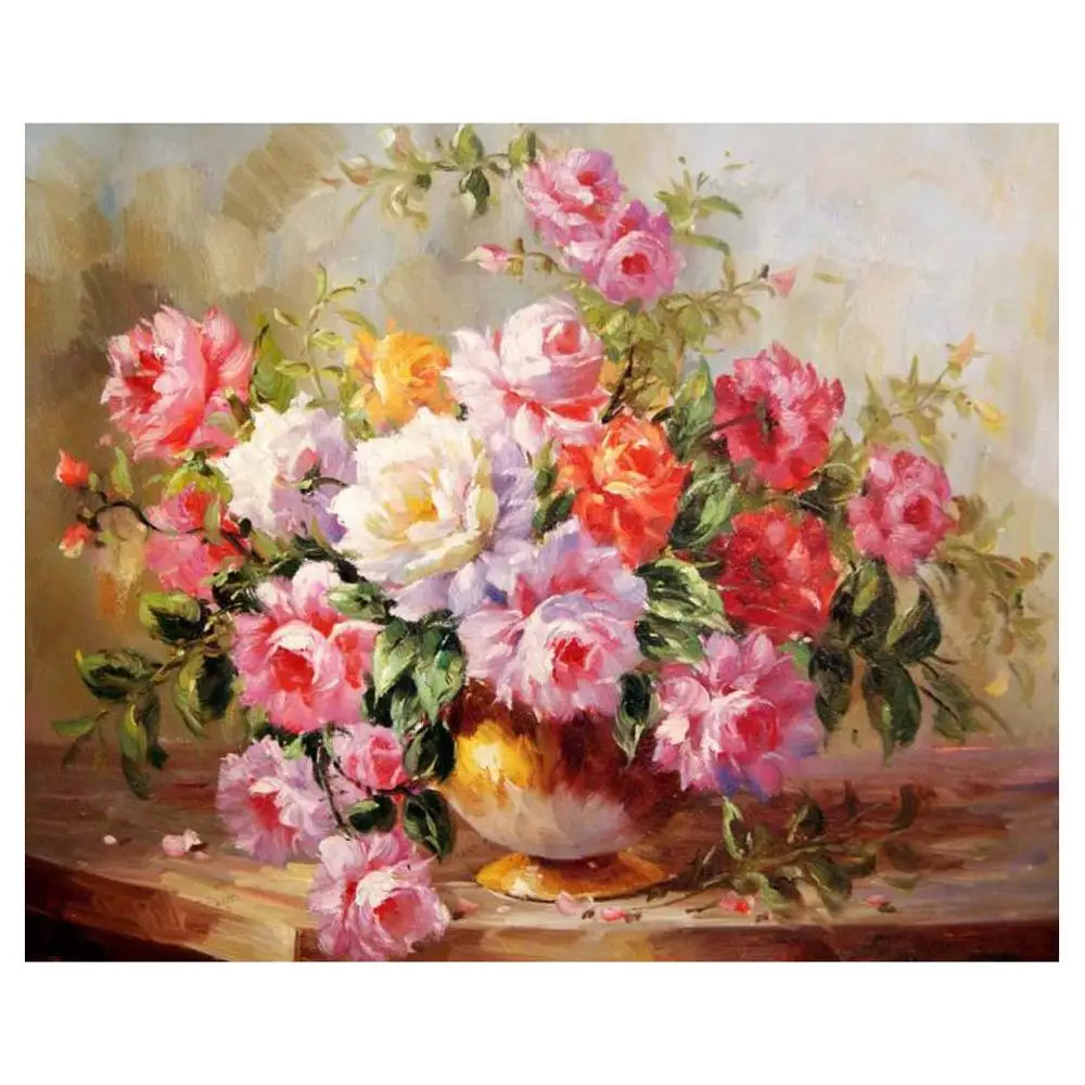 Ваза с цветами розы искусство на стену для домашнего декора масляная Раскраска