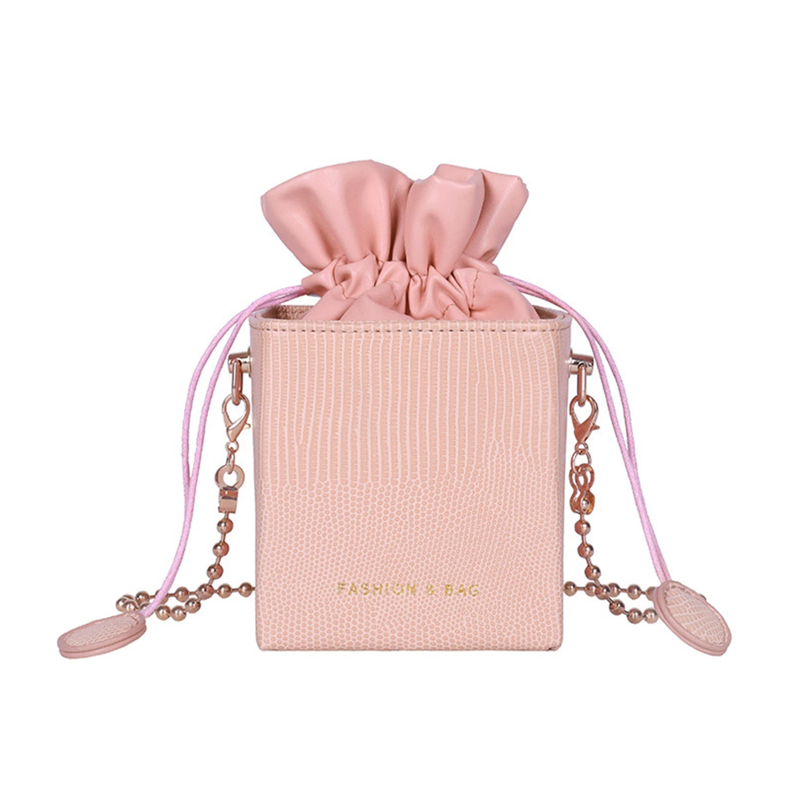 

Female Cube Leather Bucket Bag Letter Print Multi Purpose Drawstring Shoulder Bag Crossbody Bag for Women