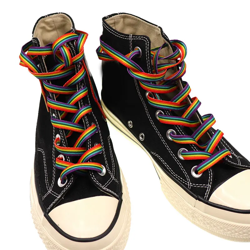 

1 пара радужных градиентных плоских шнурков для обуви, яркие разноцветные шнурки для холщовой обуви, универсальные аксессуары для обуви