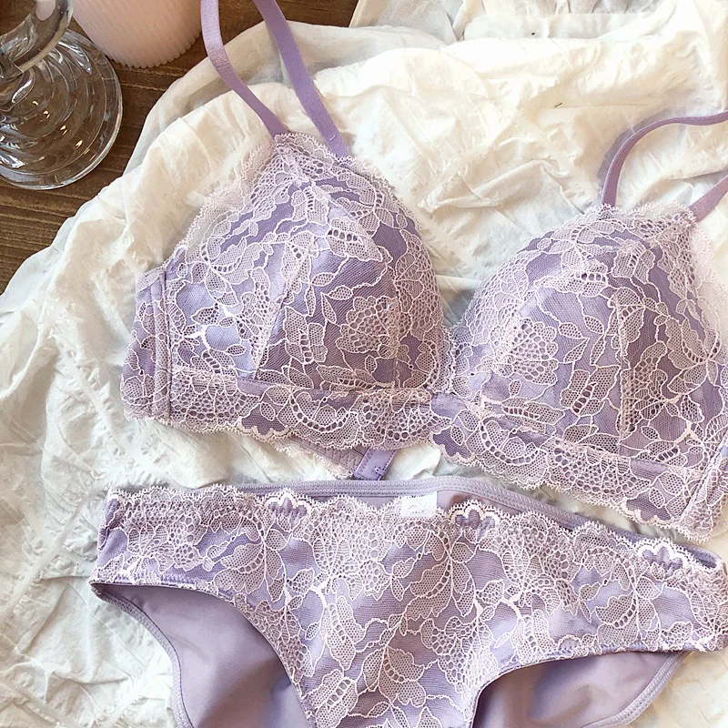 underwear sets sale French Underwear Sexy Lace Bra Set Women's Rimless Girl Super Light Triangle Cup Push up Bralette And Panties Sleepwear Sets sexy bra and panty