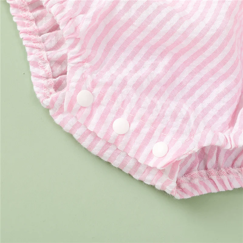 

Baby Girls Striped Short Romper with Ruffles,Toddler Girls Infant Summer Cotton Sleeveless O-neck High Waist Jumpsuit,0-18Months