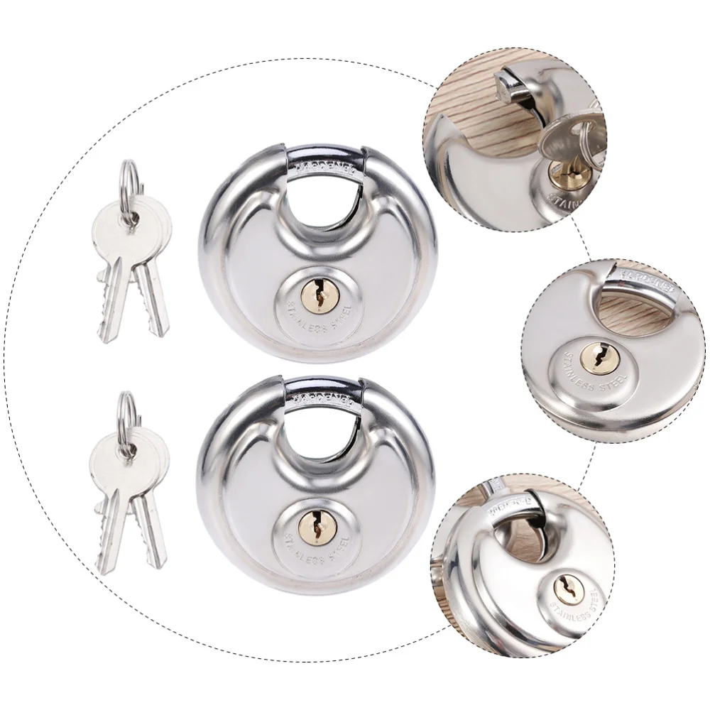 

2 Sets Stainless Steel Padlock C-Shaped Discus Lock Disc Padlock for Gate Fence