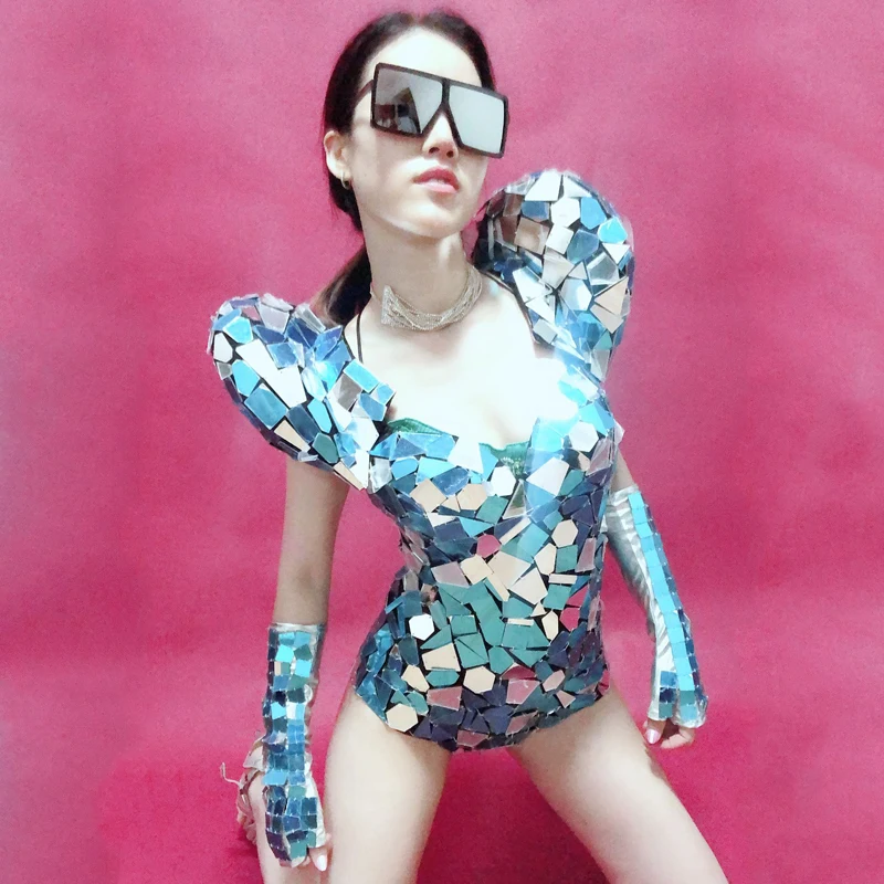 Roupa Feminina женское зеркальное платье костюм для танцев ГОГО сверкающий комбинезон рейверская праздничная одежда танцевальный сценический костюм VDB916