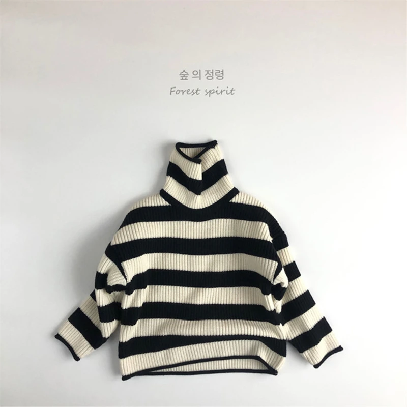 

2021 Stripe Kids Sweaters Spring Winter Baby Boys Girls Warm Knitted Bottoming Thicken Children's Clothes Top High Quality