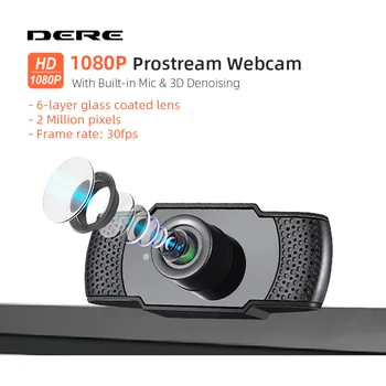 DERE X22 FHD Webcam 1080P Mini USB Web Cam Mini Camera Video Conference Microphone Focus for Rotatable Desktop Computer Laptop