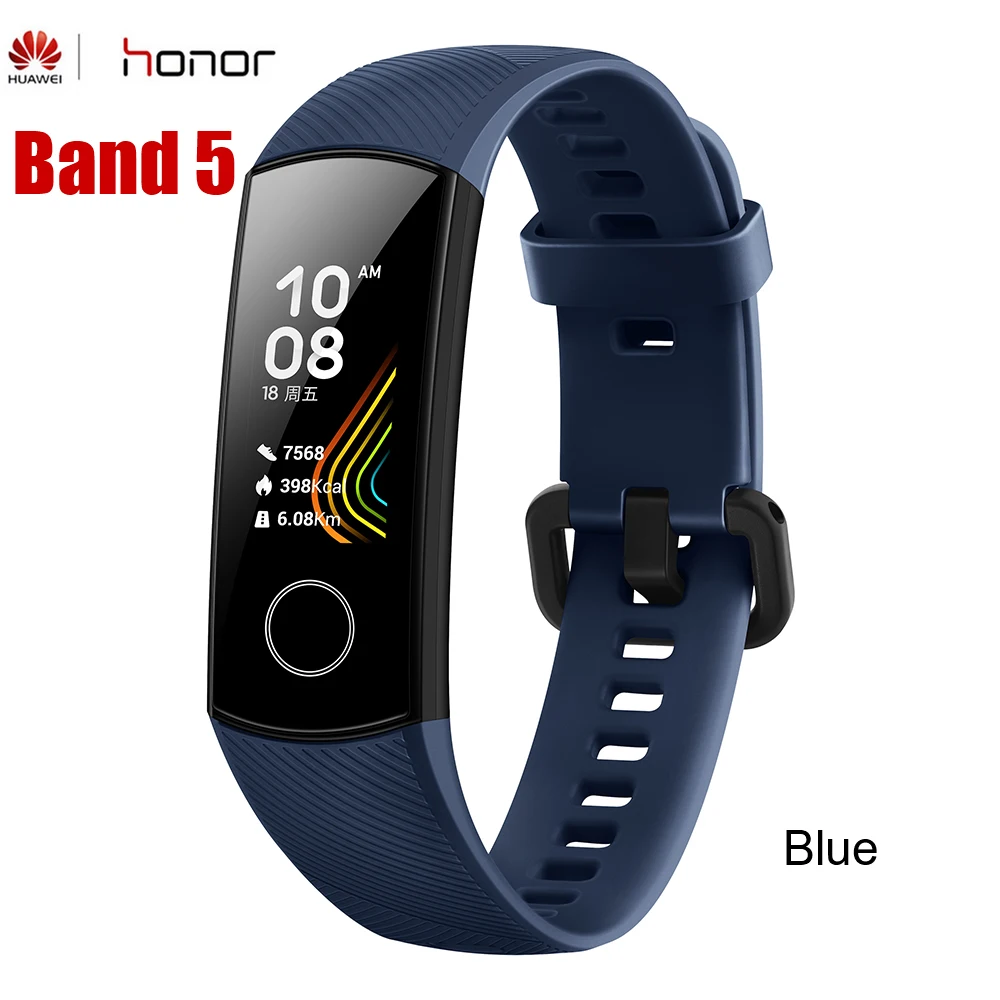 band 5 blue Смарт-браслет huawei Honor Band 5 Amoled цветной 0,9" сенсорный экран для плавания осанка обнаружения пульса трекер сна оснастка - Цвет: band 5 blue