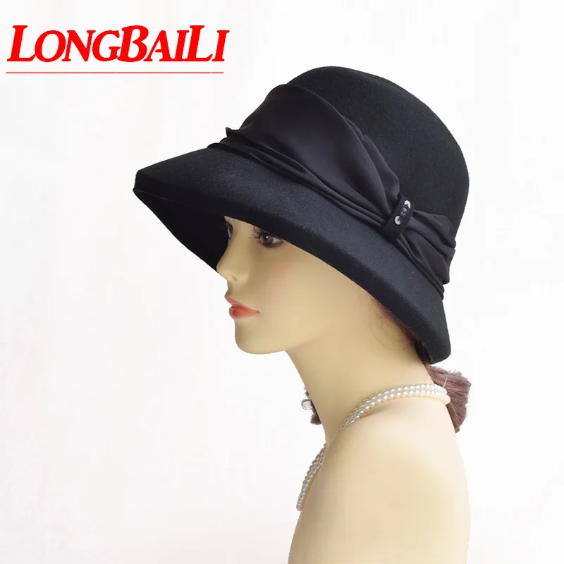 Зимние элегантные женские шляпы PWSX023 из шерсти и фетра с Круглым Верхом широкими