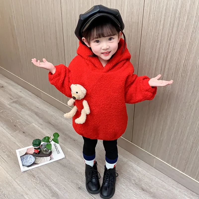 

2-6 Years Winter Sweatshirts Children's costumes Thick Warm Fleece kawaii Top Baby kids clothes Baby girl clothes colorful bear