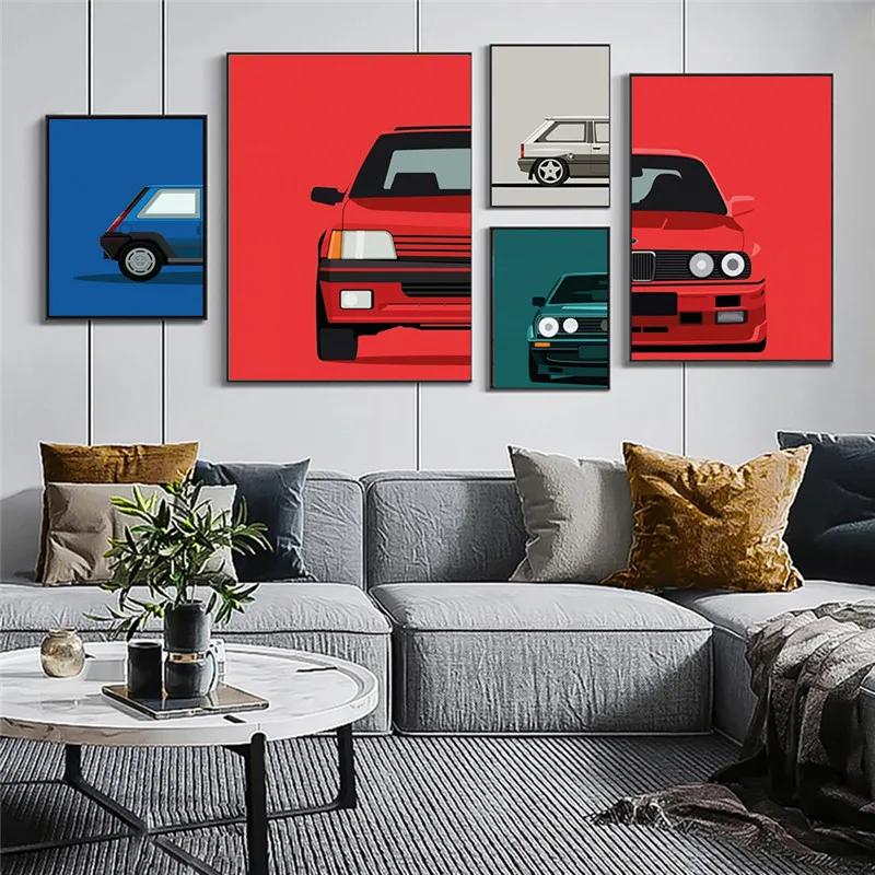 

Hd Art Prints Posters Nordic Home Decor Classic 90S Cars Wall Modular Red Blue Green White Pictures Living Room Canvas Paintings