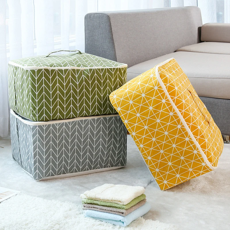 

Portable Cotton Linen Travel Organizer Bag Clothes Luggage Quilt Pillows Storage Bags Anti-dust Home Storage Organizer Box