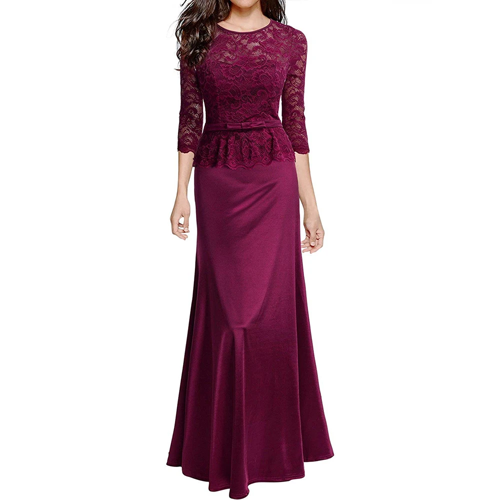 Вечерние платья длинные элегантные темно-синие кружевные вечерние с длинным