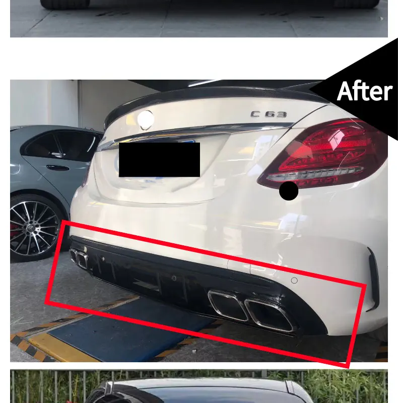 Задний диффузор с наконечниками для Mercedes W205 C Класс- Седан 4 двери C180 C200 C300 диффузор+ 4 выхода PP материал
