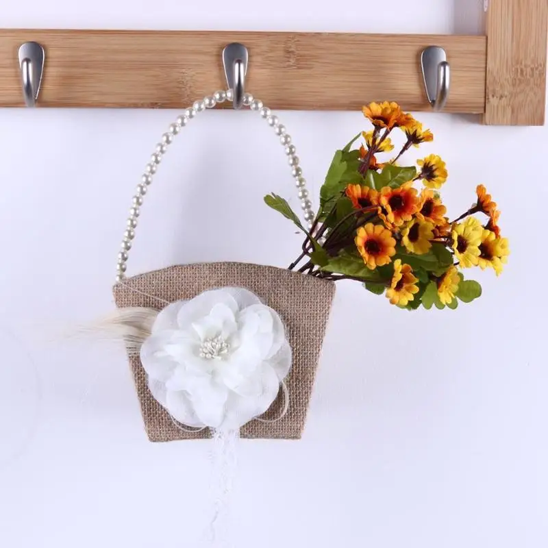 Джутовая корзина для цветов в стиле ретро кружевная свадебная с жемчугом и