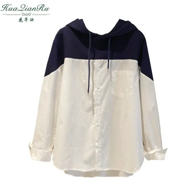 

Fashionable western style Hooded Sweater stitching shirt women's new top in spring 2021