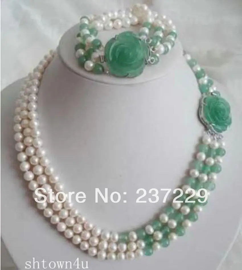 Оптовая цена Бесплатная aWhite Akoya жемчуг натуральный изумруд ожерелье браслет