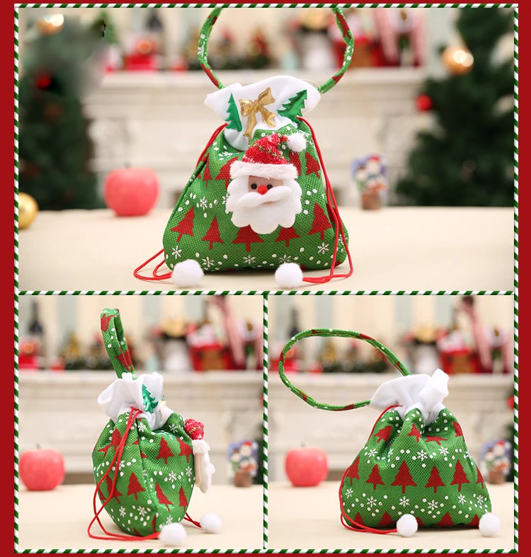 green santa Рождественские украшения Санта-Клауса для дома Снеговик Подарочные мешки из ткани с ручками для печенье конфеты шнурок веселые рождественские мешки - Цвет: green santa