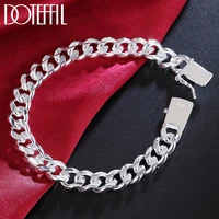 doteffil 925 sterling silver geometric sideways 10mm square buckle bracelet chain for man women wedding engagement party jewelry