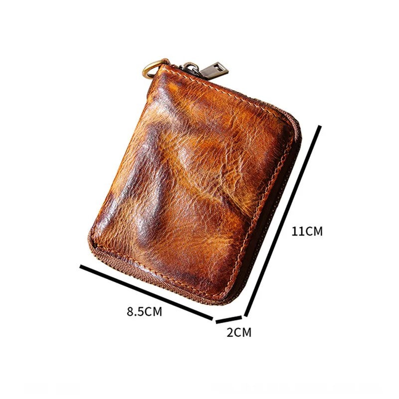 

Wallet Men's Short Leather Leather Zipper Card Holder Retro Casual First Layer Cowhide Multifunctional Men's Wallet