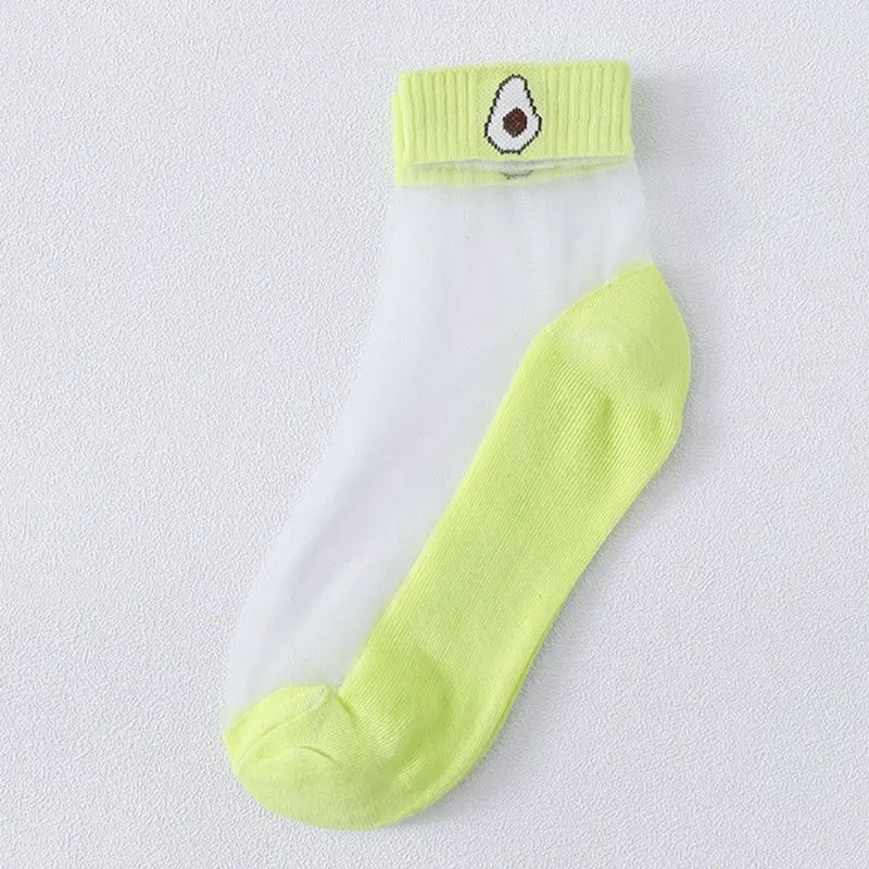 

2020 Japanese Women Girls Transparent Glass Fiber Ankle Socks Cute Peach Strawberry Avocado Fruit Jacquard Short Tube Hosiery