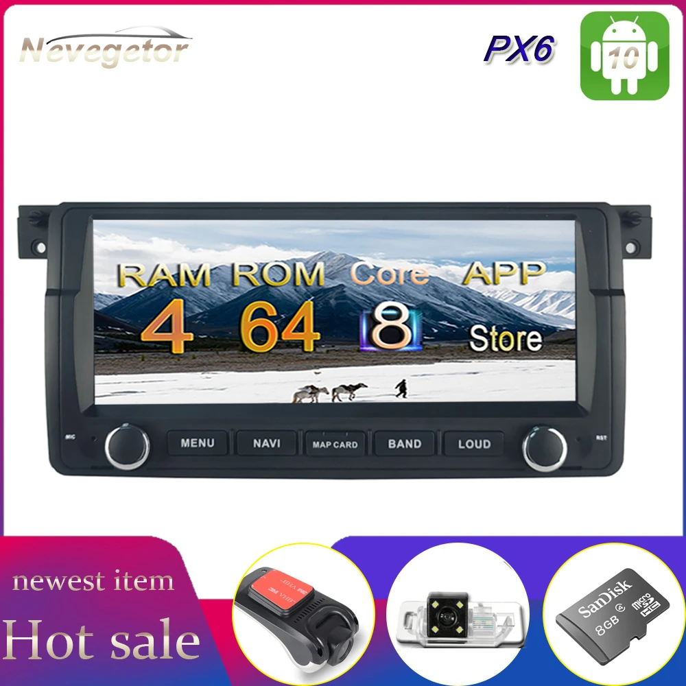 Автомобильный DVD проигрыватель мультимедийный стерео PX6 Hexa Core DSP 4G + 64G Android 10 для BMW