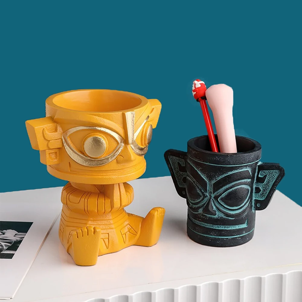 

Chinese Culture Ancient People Resin Figurine Candy Storage Bowl Pen Holder Home Decor Statue Living Room Decoration Sculpture