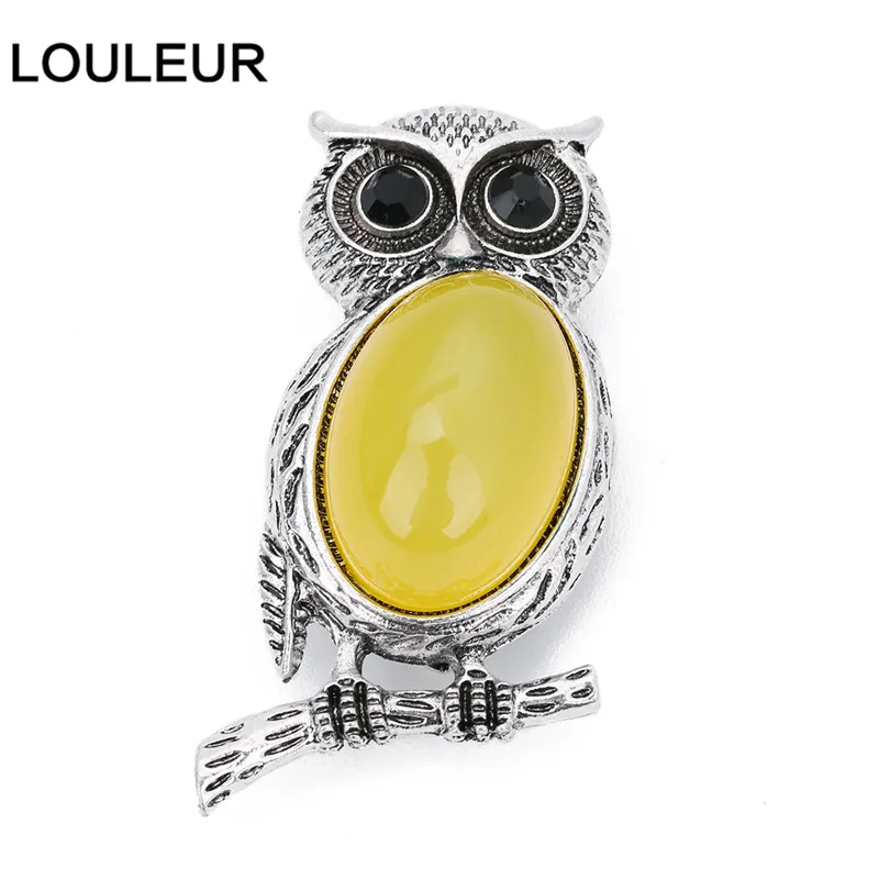 yellow jade Новые милые животные сова, Броши для женщин мужчин натуральный камень тигровый глаз кабошоны булавки брошь вечерние ювелирные изделия Аксессуары подарок - Окраска металла: yellow jade