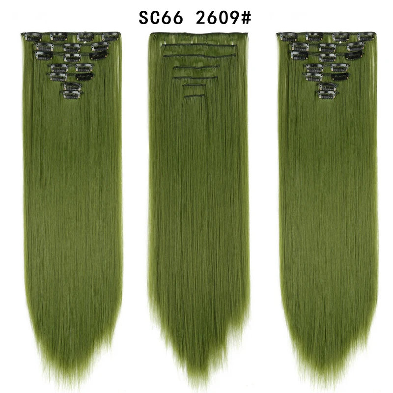 SC66 2609 22 дюйма длинные прямые женские клипсы для наращивания волос Синтетические накладные волосы прическа термостойкие белый красный фиолетовый розовый Юнис - Цвет: SC66 2609