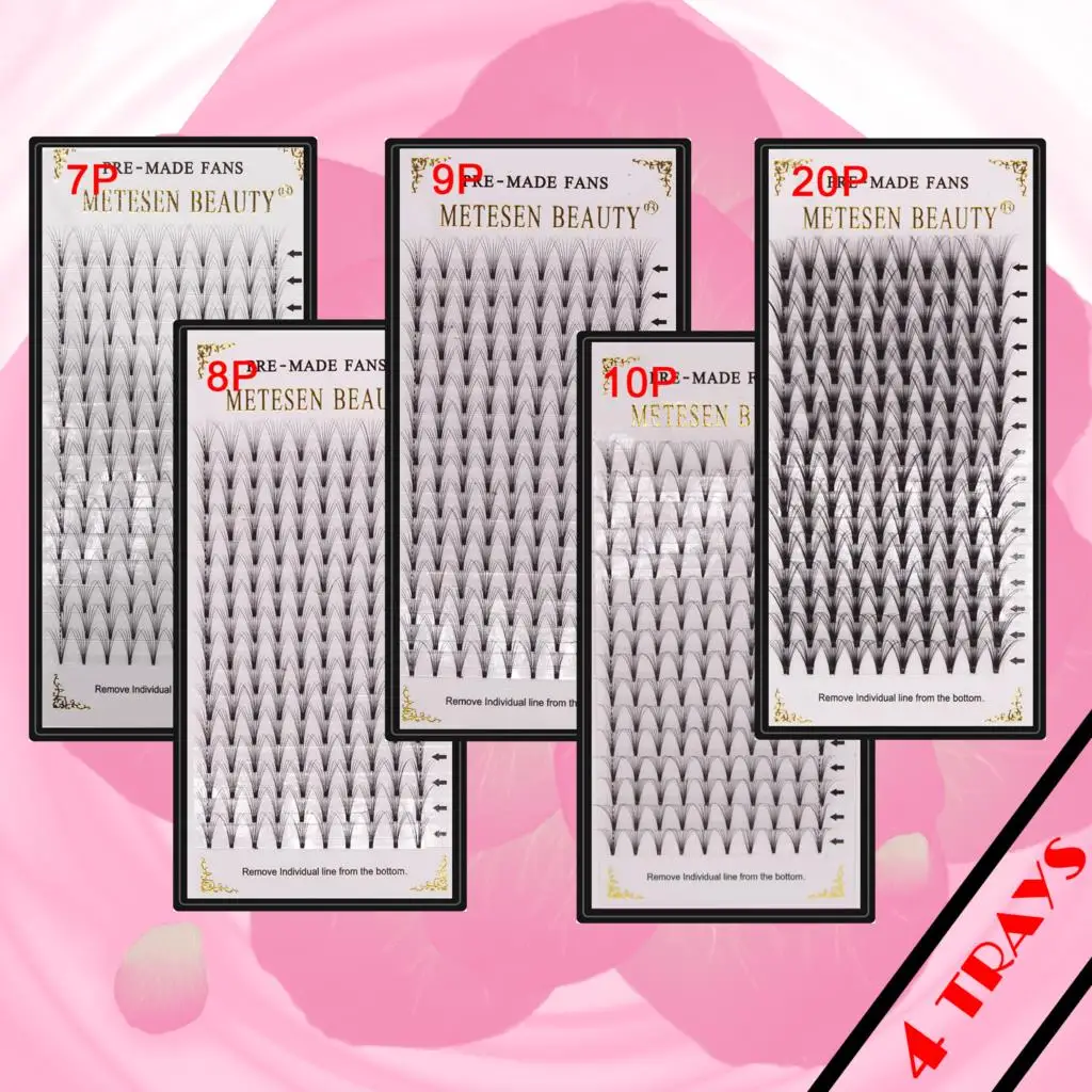 

METESEN BEAUTY 4case russian volume eyelash extensions hand made black premade volume fans 7D 8D 9D10D 20D C D curl new lashes