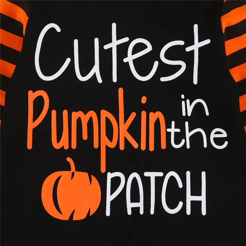 Autumn Baby Pumpkin Long-Sleeve Jumpsuit Children Striped Hoodie Romper Toddler One-Piece Clothes 0-18M