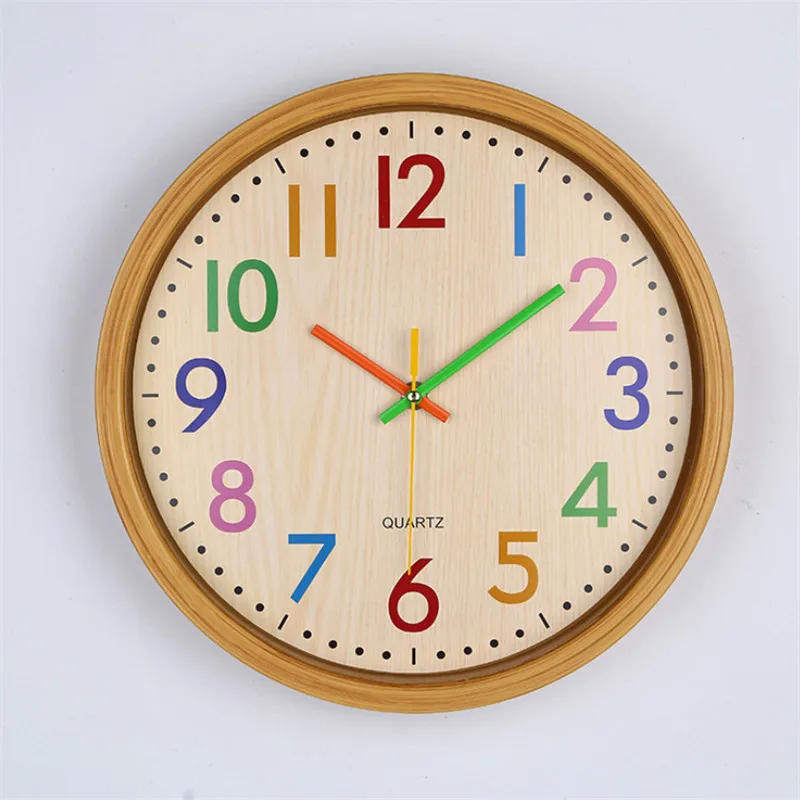 Креативные 12 дюймовые бесшумные настенные часы с цветными цифрами для детской