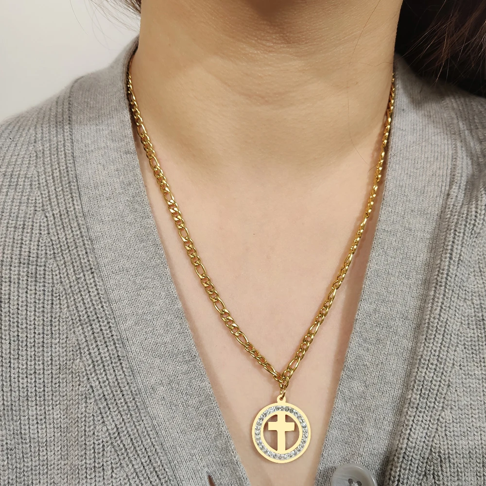 DOTIFI для женщин ожерелье индивидуальный крест Круглый нержавеющая сталь глина