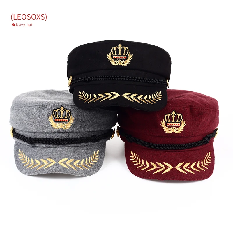 

(LEOSOXS) 2021 Vintage Warm Hat Men Women Autumn Winter Flat Military Berets Captain Adjustable Sailor Caps Navy Cap Hats